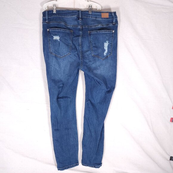 Judy Blue Skinny Jeans 16W Distressed Ripped Lace Patch Stretch Grunge Boho Y2K - Picture 2 of 14